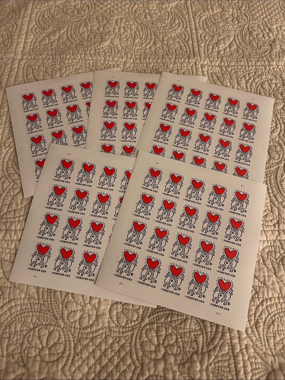 Keith Haring Heart Forever USA Stamp Sheets - 100 stamps total